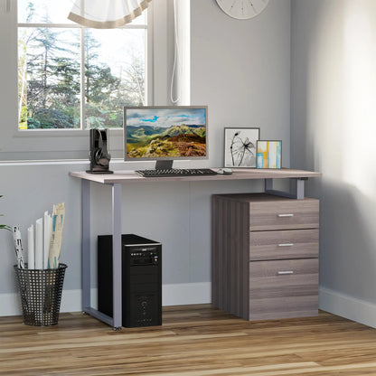 47" Computer Desk, Metal Frame, Reversible Drawers, Dark Wood Grain Writing Desks at Gallery Canada