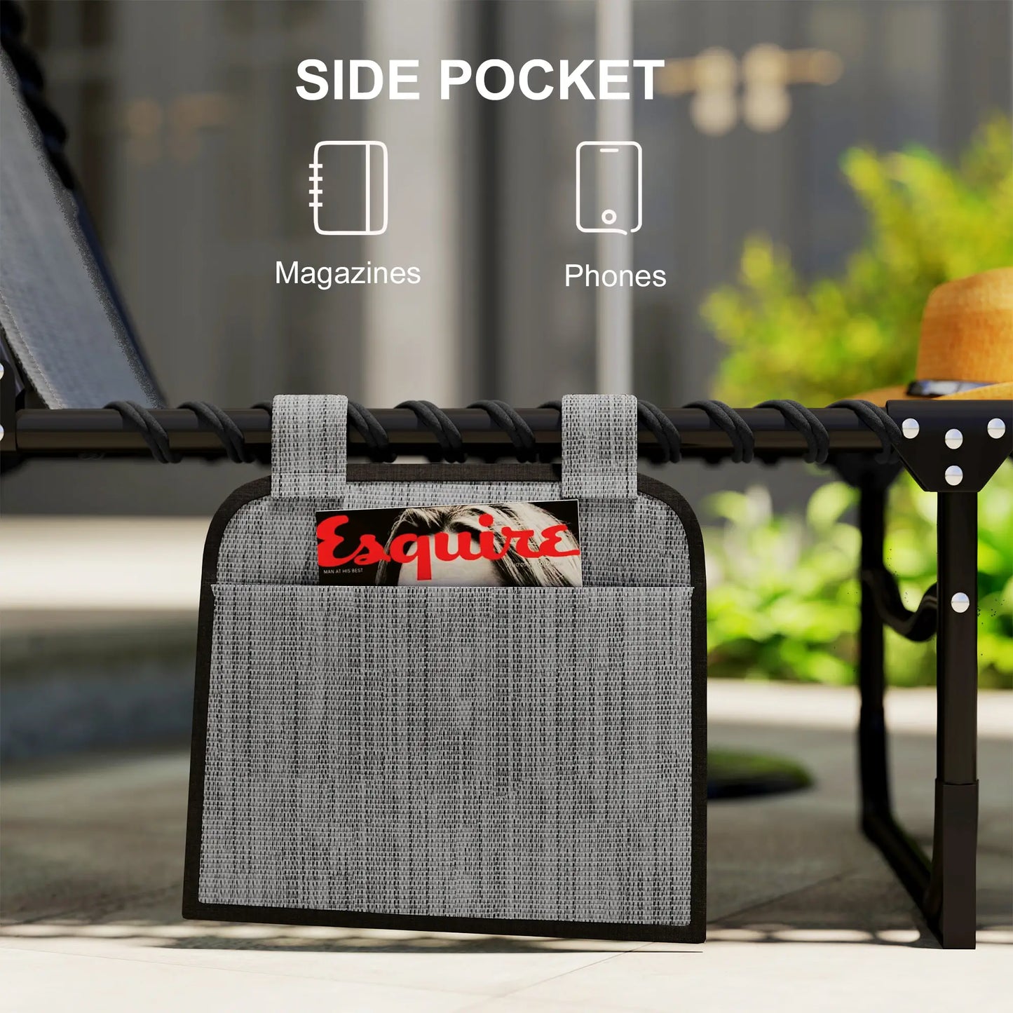 Outdoor Folding Chaise Lounge, Adjustable Backrest, Removable Pillow, Mixed Grey, Grey