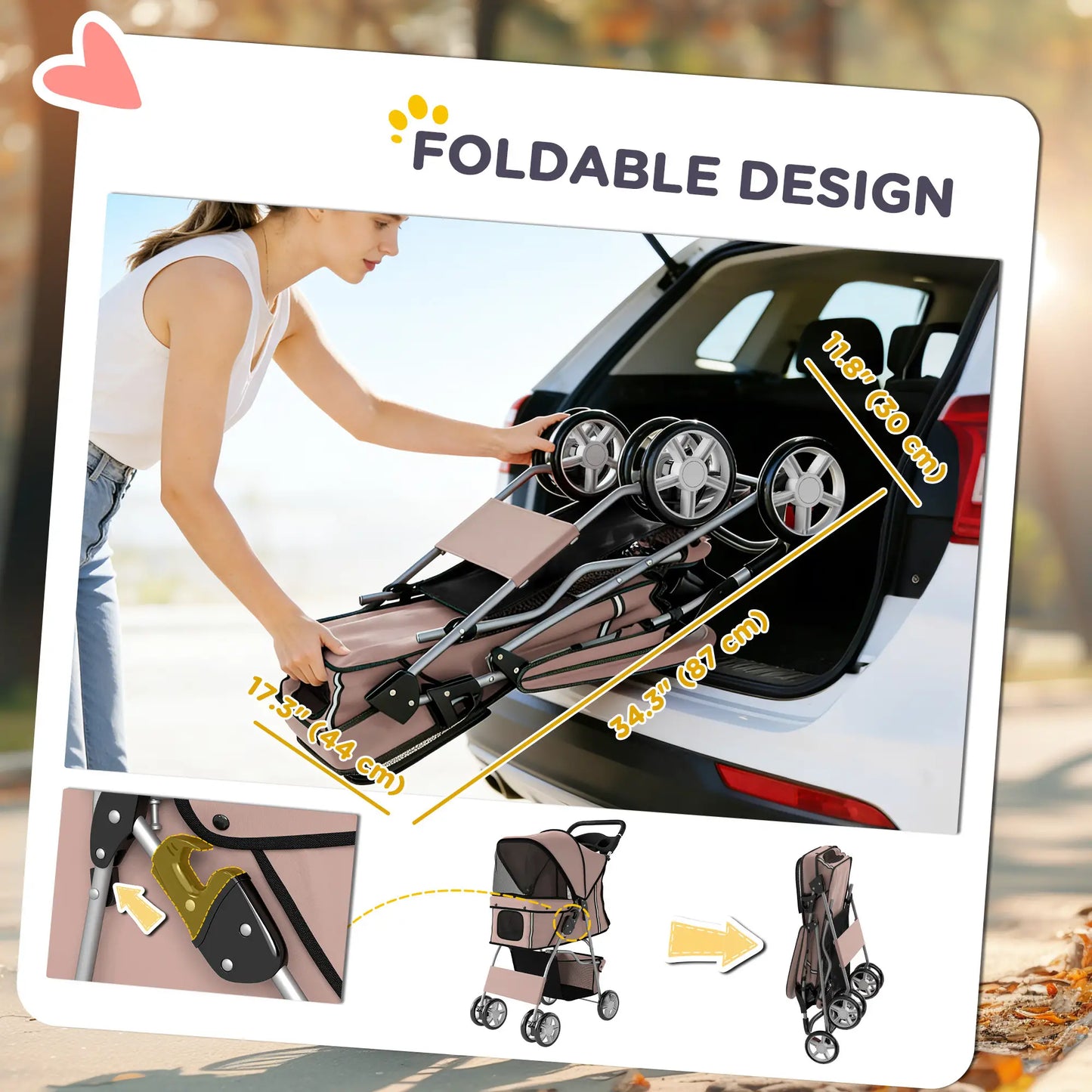 Foldable Pet Stroller, Wheels, Reflective Strips, Brake, Pad, Basket, Coffee Dog Bike Trailers & Strollers at Gallery Canada