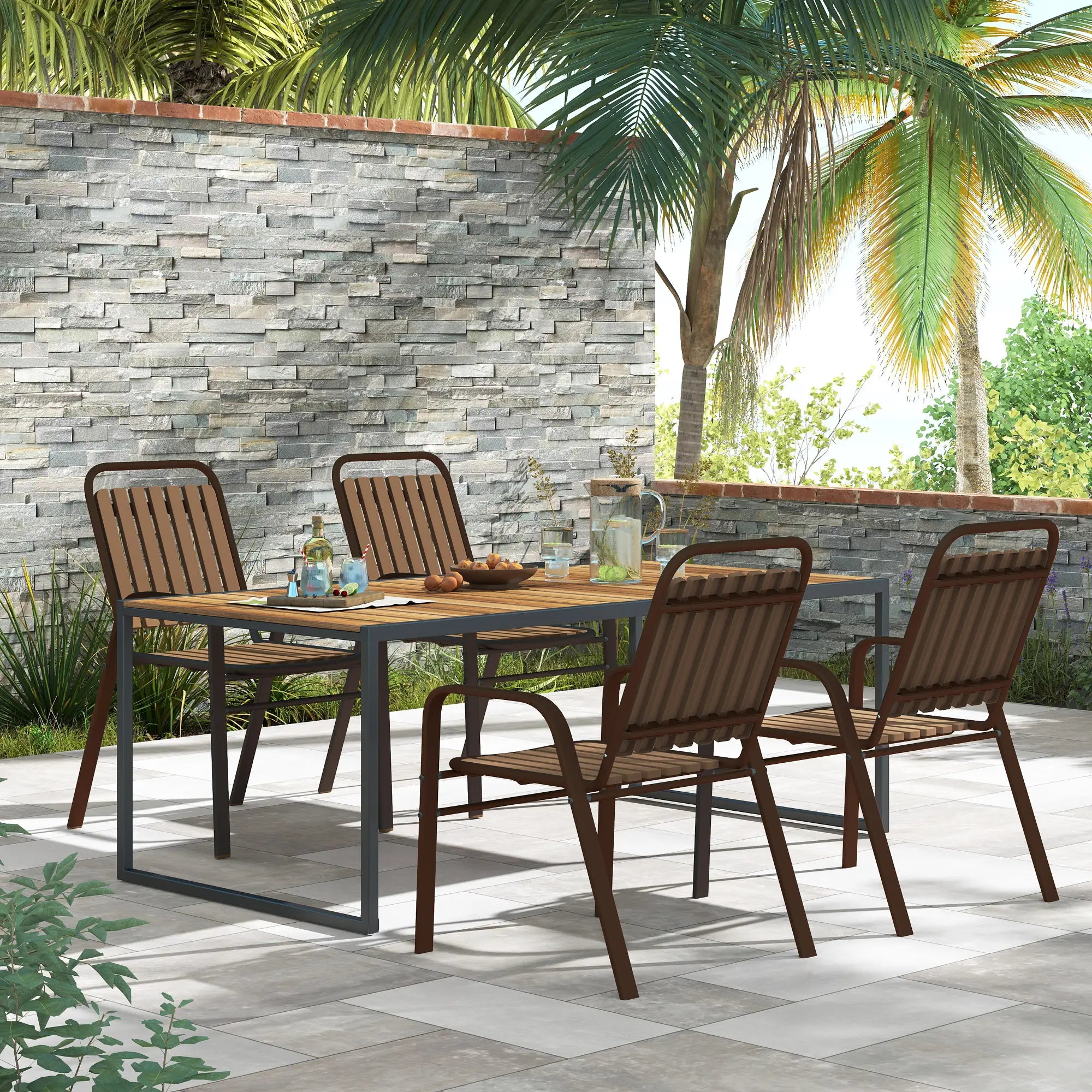 Stackable Outdoor Dining Chairs, Set of 4, Dark Brown Outdoor Dining Sets at Gallery Canada