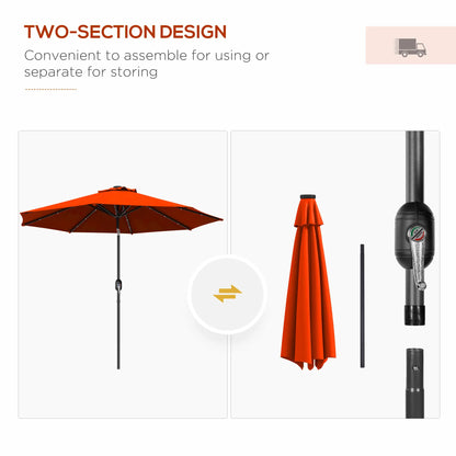 9ft Solar Patio Umbrella, 24 LED Lights, Tilt Canopy, Orange Sun Umbrellas at Gallery Canada