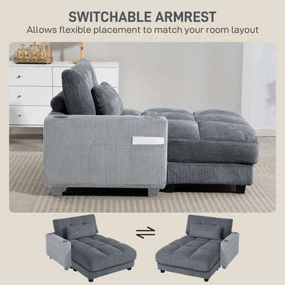 58 Inch Chaise Lounge, Oversized Corduroy Sofa Bed, Dark Grey Sofas & Reclining Chairs at Gallery Canada