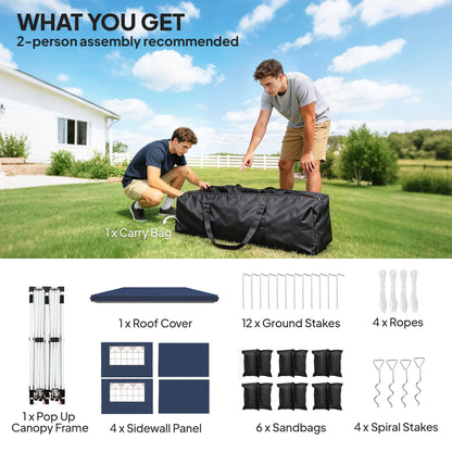10 x 20 ft Pop Up Canopy Tent, UPF 50+, 6 Sandbags, Dark Blue Pop Up Canopies at Gallery Canada