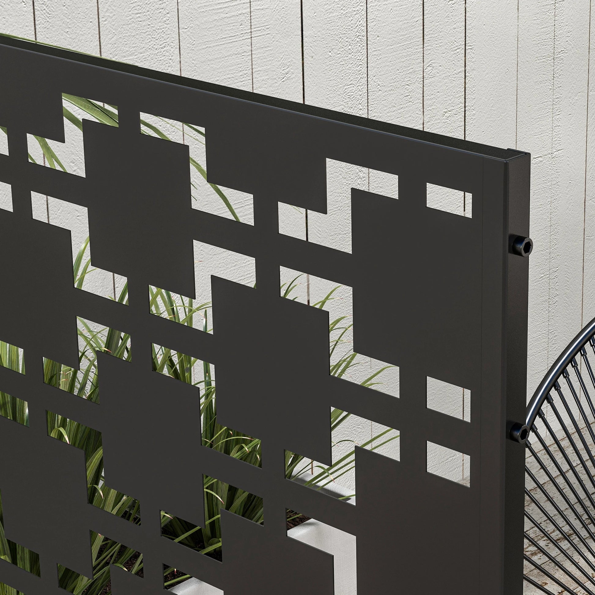 6.5FT Metal Privacy Screen, Grid Style, Outdoor Divider, Black Side Awnings at Gallery Canada