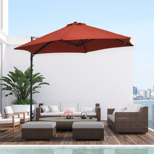 8.5FT Offset Patio Umbrella with 360° Rotation, Outdoor Cantilever Roma Parasol Hanging Sun Shade Canopy Shelter with Cross Base, Wine Red - Gallery Canada