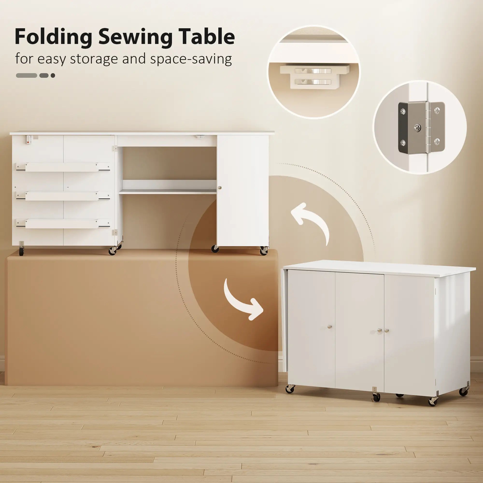 Sewing Machine Table, Drop Leaf, 2 Doors, Adjustable Shelf, White Sewing Cabinets at Gallery Canada
