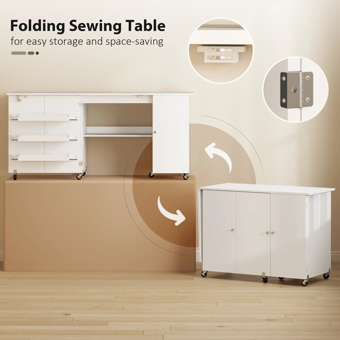 Sewing Machine Table, Drop Leaf, 2 Doors, Adjustable Shelf, White Sewing Cabinets at Gallery Canada