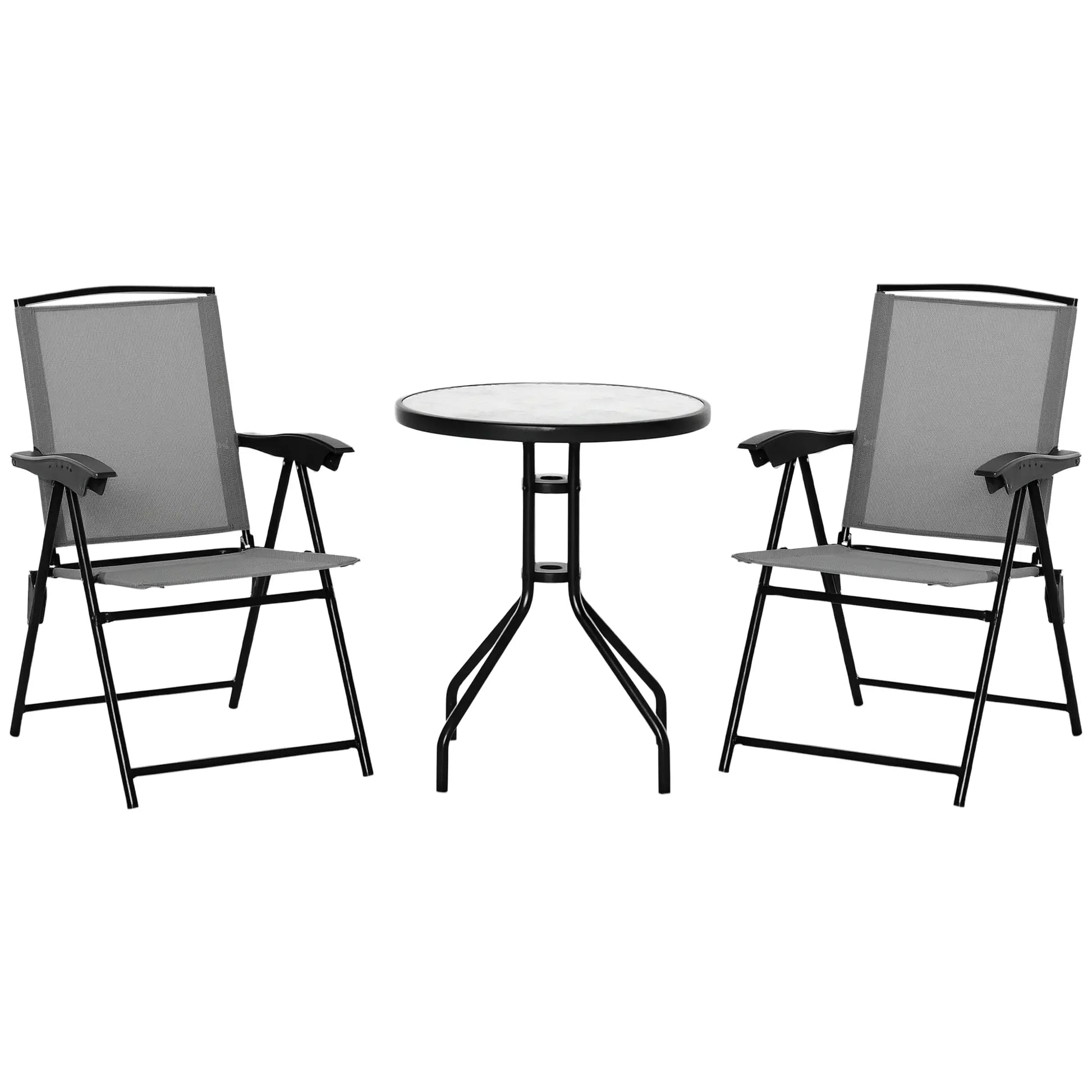 Folding Outdoor Bistro Set, Patio Table and Chairs, Round Dining Table, Grey Bistro Sets at Gallery Canada