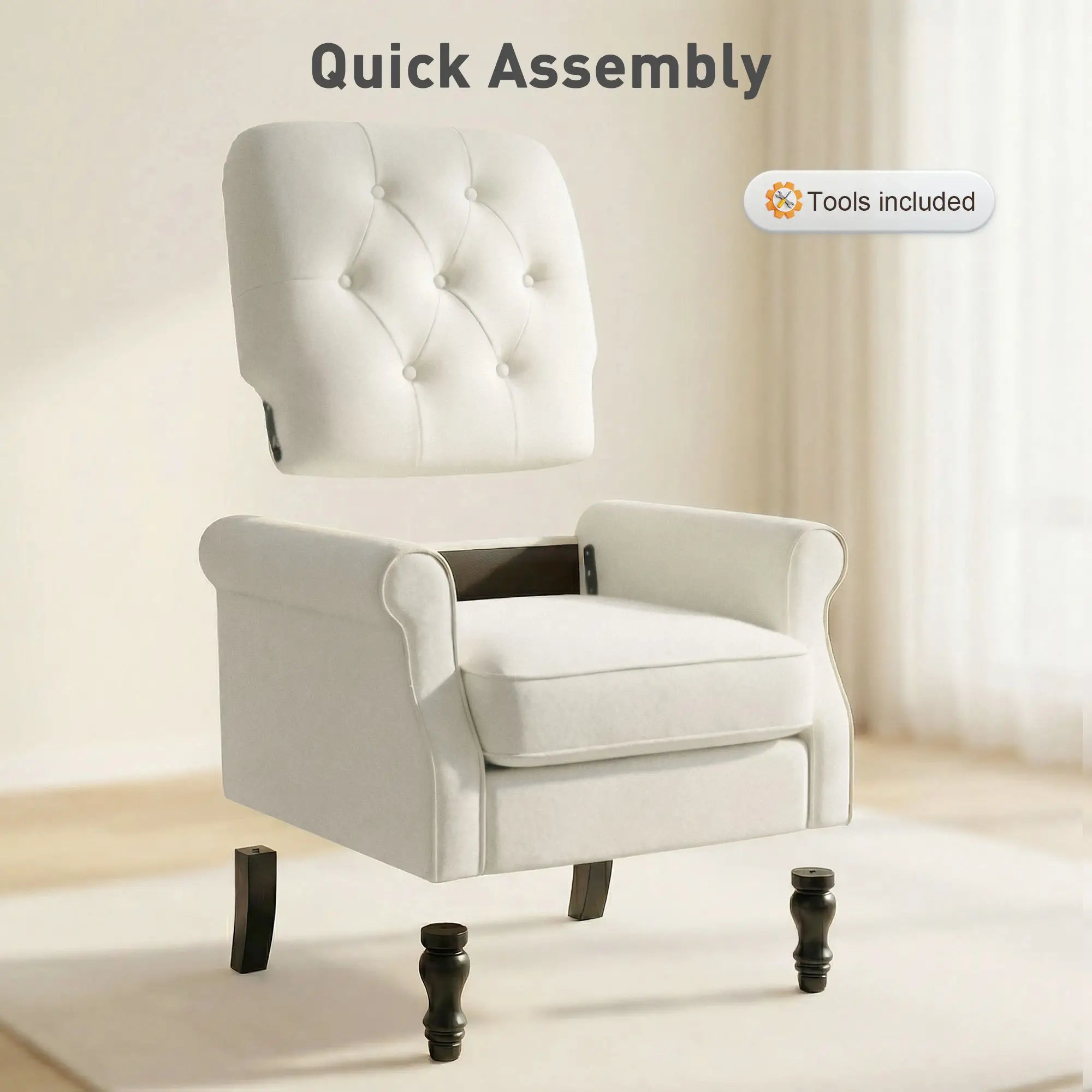Accent Chair, Mid-Century Modern Armchair, Cream White Single Sofas at Gallery Canada