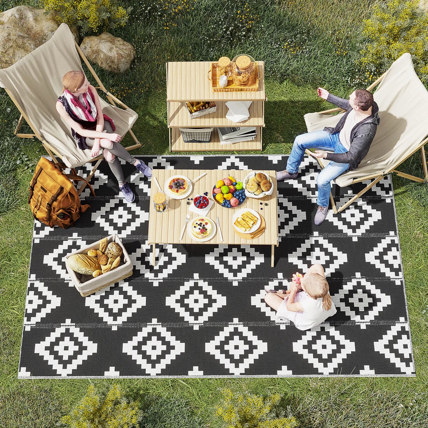 Reversible Outdoor RV Rug, 6' x 9', Patio Mat, Black & White Garden Decor at Gallery Canada