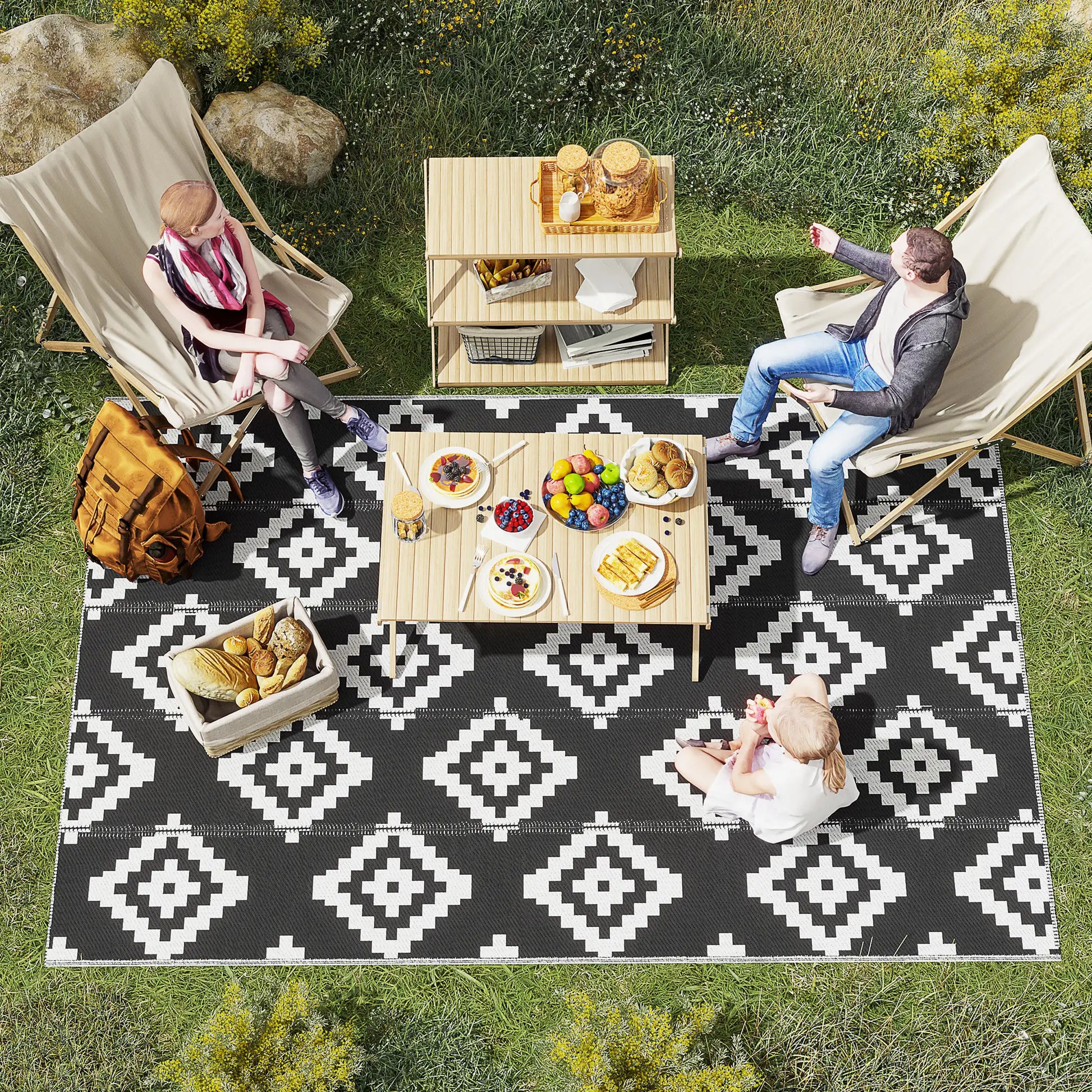 Reversible Outdoor RV Rug, 6' x 9', Patio Mat, Black & White Garden Decor at Gallery Canada