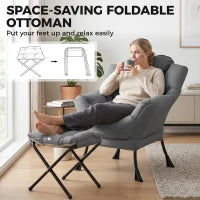 Lazy Chair With Ottoman, Peach Skin Fabric, Dark Grey