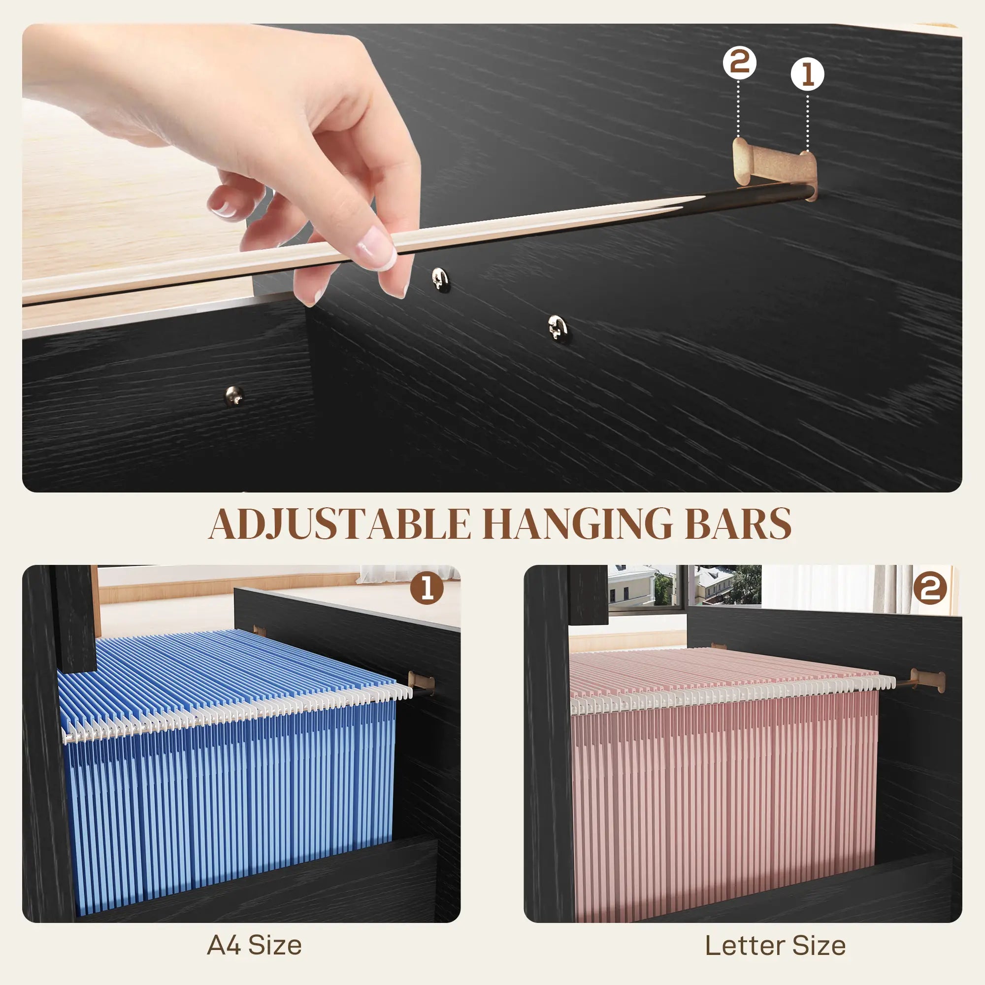 4 Drawer Vertical Filing Cabinet with Lock, Adjustable Hanging Bar, Black Office Cabinets & Cupboards at Gallery Canada