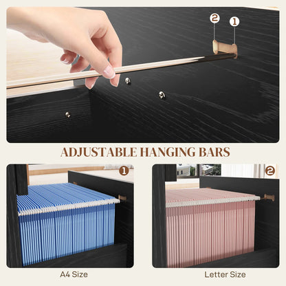 4 Drawer Vertical Filing Cabinet with Lock, Adjustable Hanging Bar, Black Office Cabinets & Cupboards at Gallery Canada