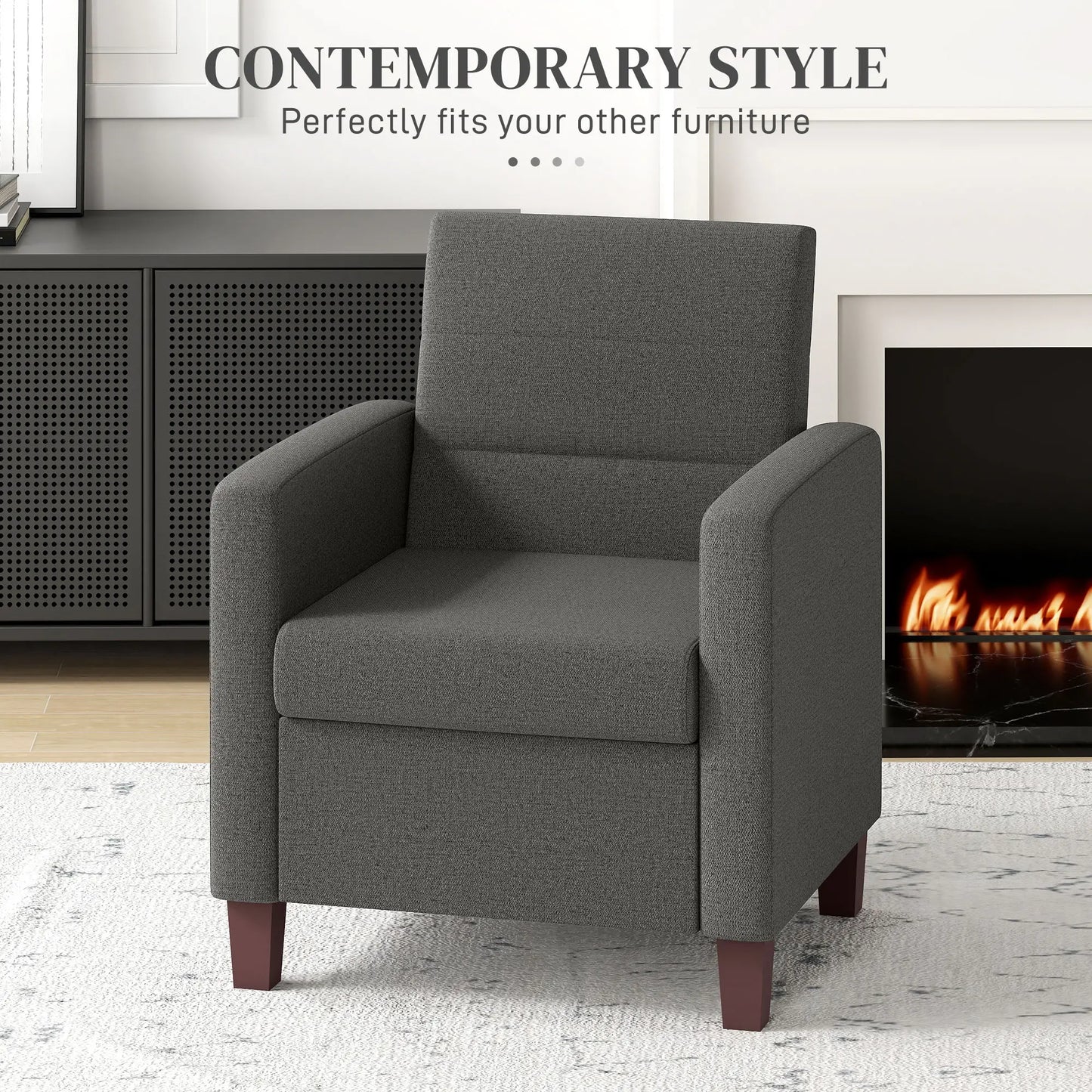 Modern Fabric Accent Chair, Seat Cushion, Non-Slip Pads, Dark Grey Accent Chairs at Gallery Canada