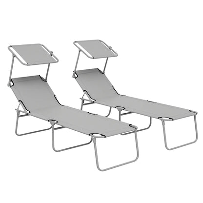 Outdoor Lounge Chair, Adjustable Folding Chaise With Sun Shade, Light Grey Lounger Chairs at Gallery Canada
