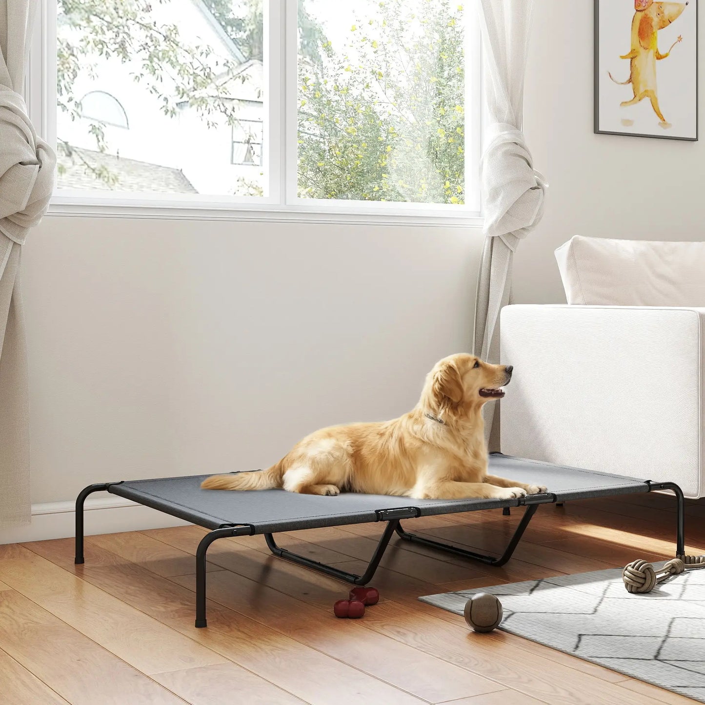 Elevated Dog Bed, Outdoor Dog Cot, Large Dogs, Breathable Mesh, Grey Elevated Dog Beds at Gallery Canada