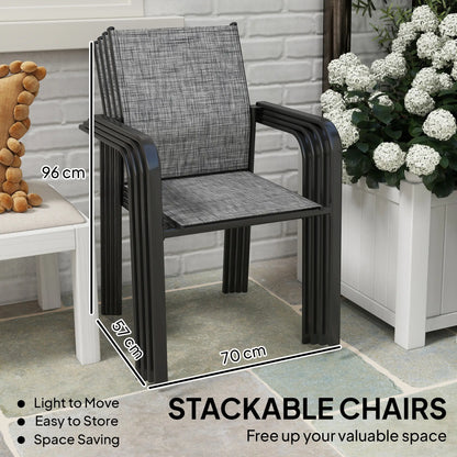 Stackable Patio Chairs Set of 4, 20" Deep Seat, All Weather Mesh, Grey Outdoor Dining Sets at Gallery Canada