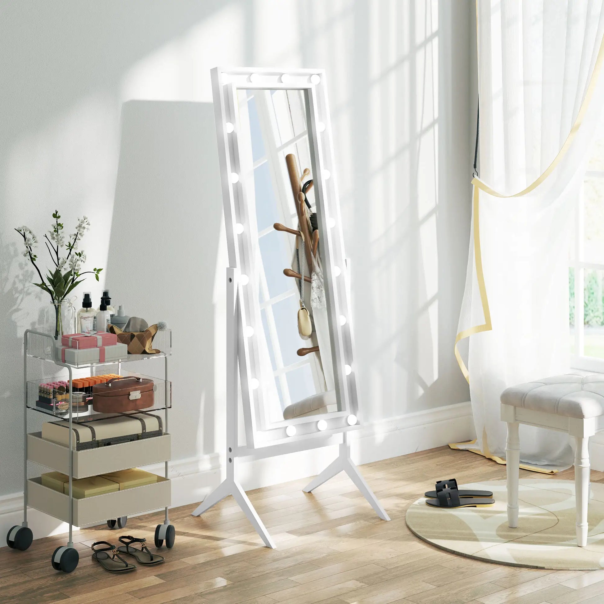 60" x 18" Free Standing Mirror with Lights, Adjustable Angles, White Full Length Mirrors at Gallery Canada