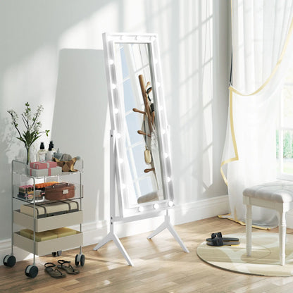 60" x 18" Free Standing Mirror with Lights, Adjustable Angles, White Full Length Mirrors at Gallery Canada