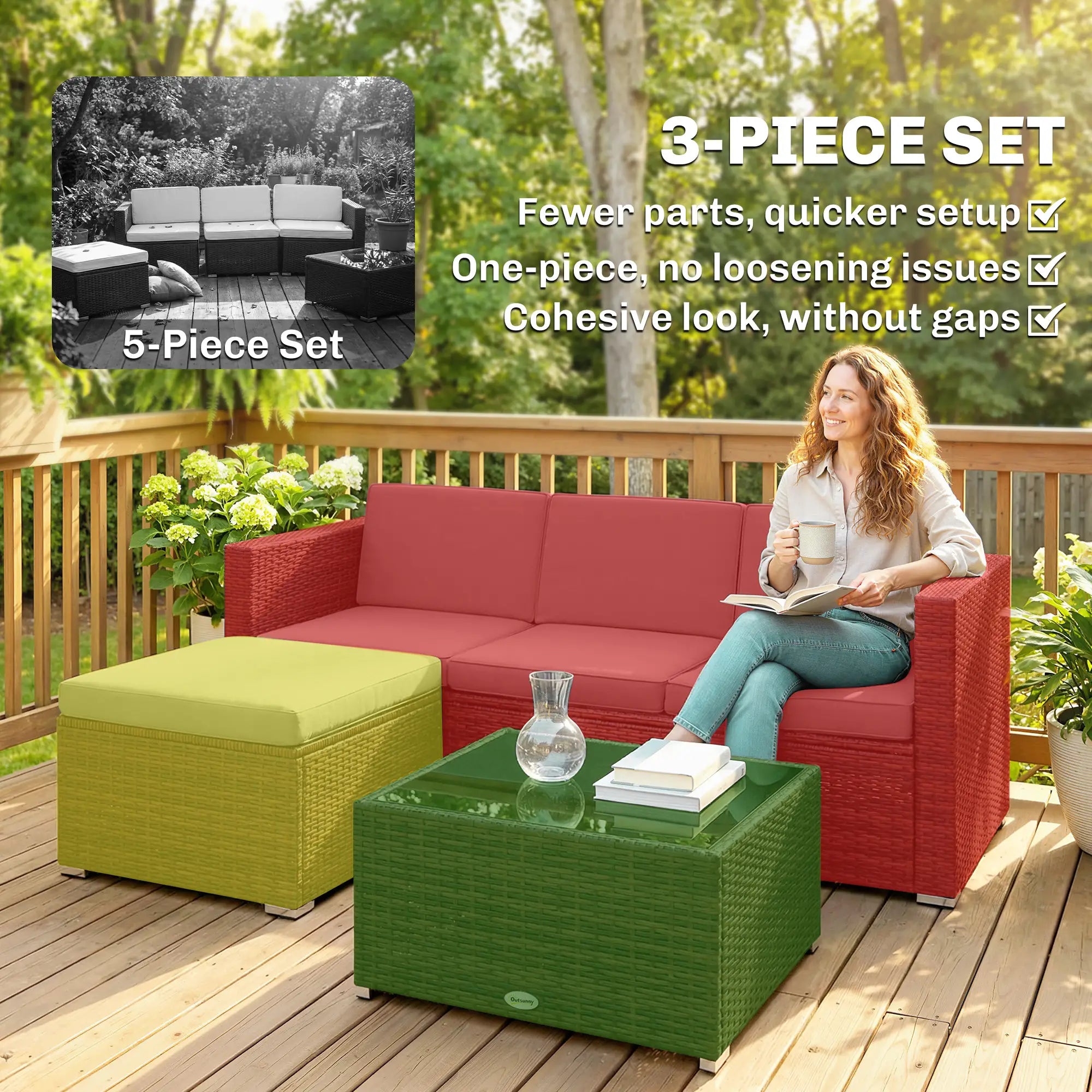 3-Piece Patio Furniture Set With Cushions, Outdoor Rattan Sofa With Glass Table Patio Furniture Sets at Gallery Canada