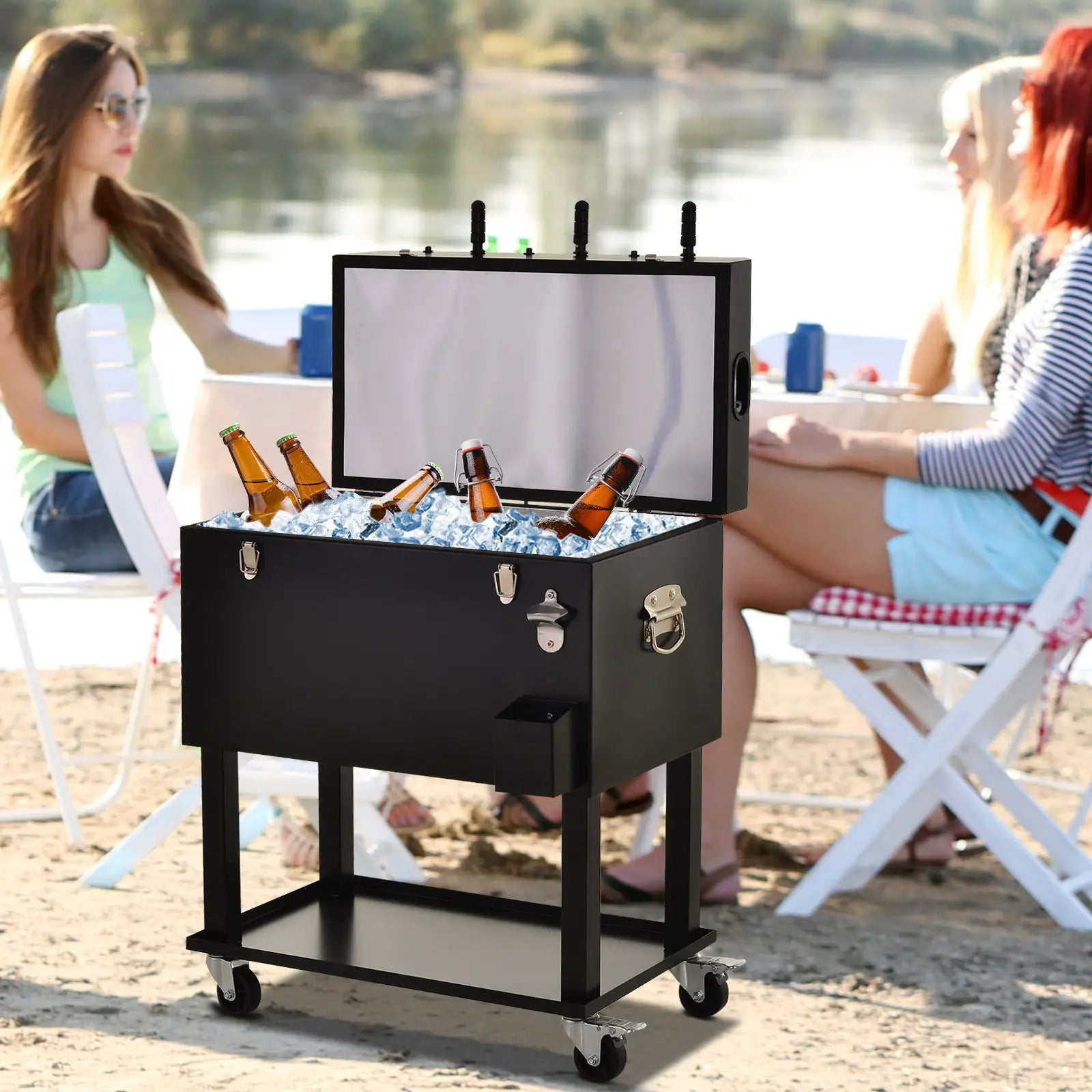 68QT Portable Cooler with Foosball Table Top, Wheels, Tray Shelf, Black Cooler Boxes at Gallery Canada