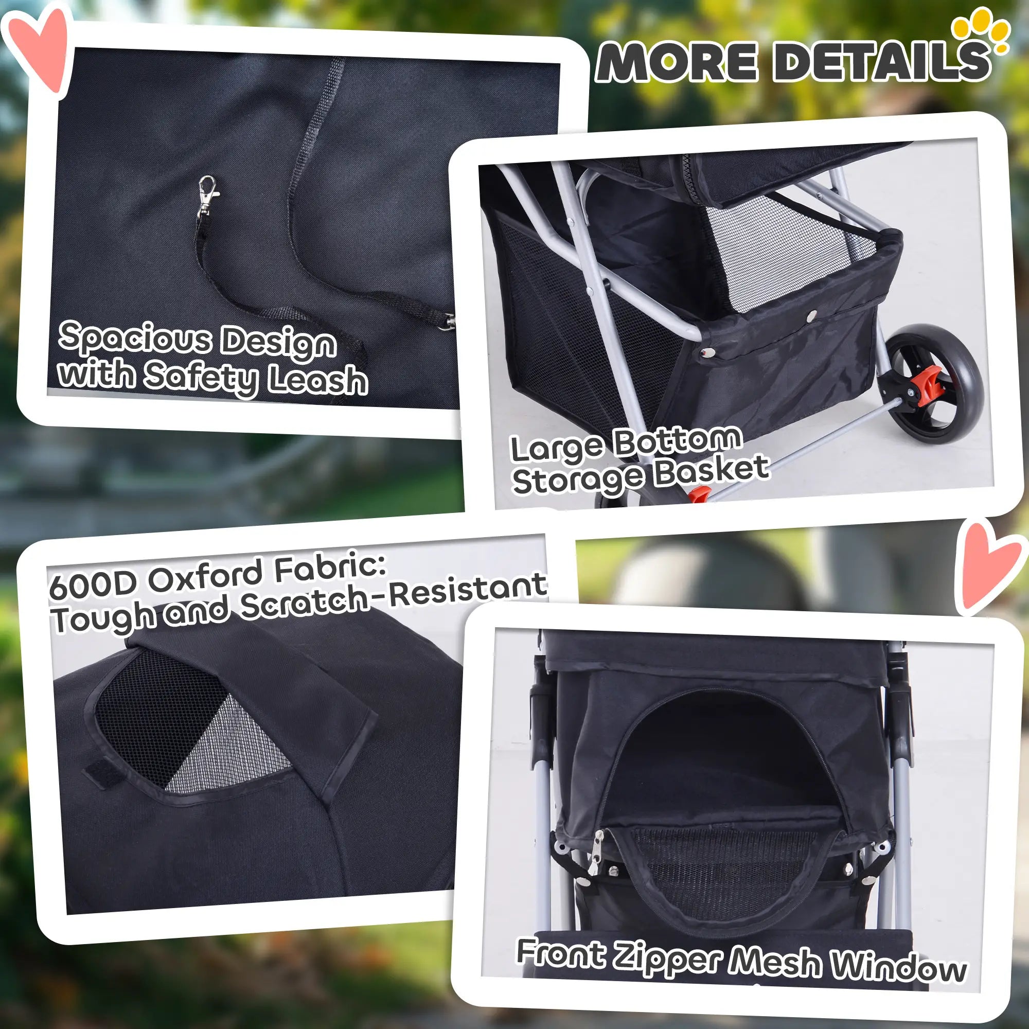 Dog Stroller, One-Click Folding, 4 Wheels, Storage Basket, XS/Small, Black Dog Bike Trailers & Strollers at Gallery Canada