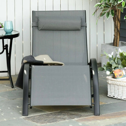 Aluminum Reclining Lounge Chair, 5-Level Adjustable Backrest, Head Pillow, Grey Lounger Chairs at Gallery Canada