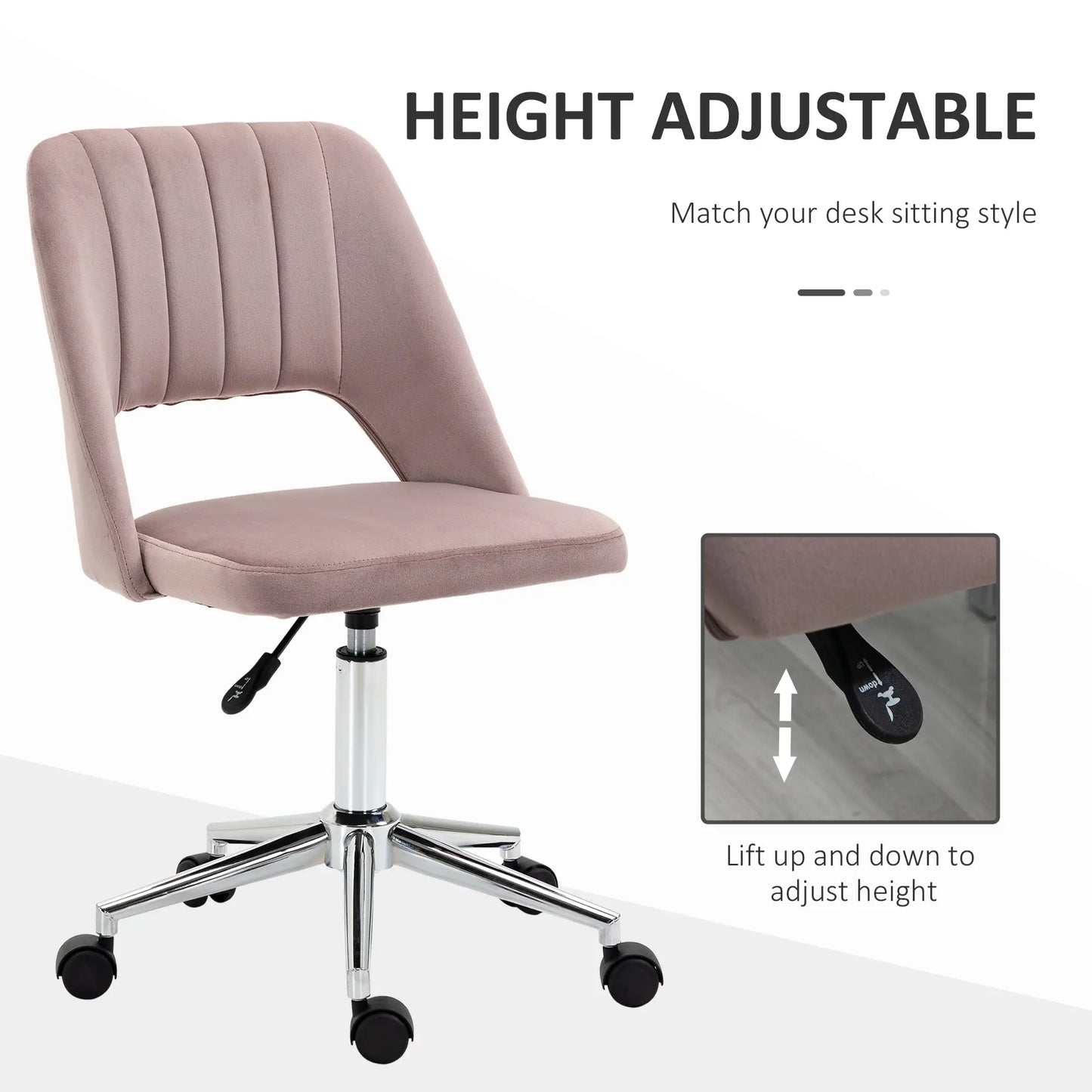 Mid Back Office Chair, Velvet Fabric, Swivel, Scallop Shape, Pink Office Chairs at Gallery Canada