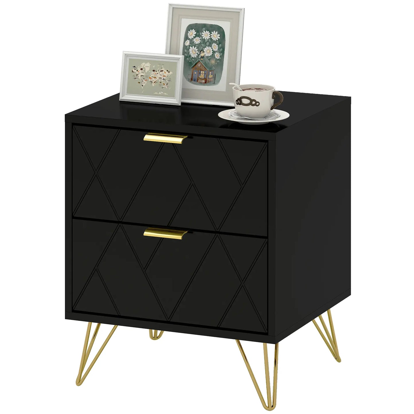 Modern Bedside Table, 2 Drawer Nightstand, Black Bedside Tables Black, Gold at Gallery Canada
