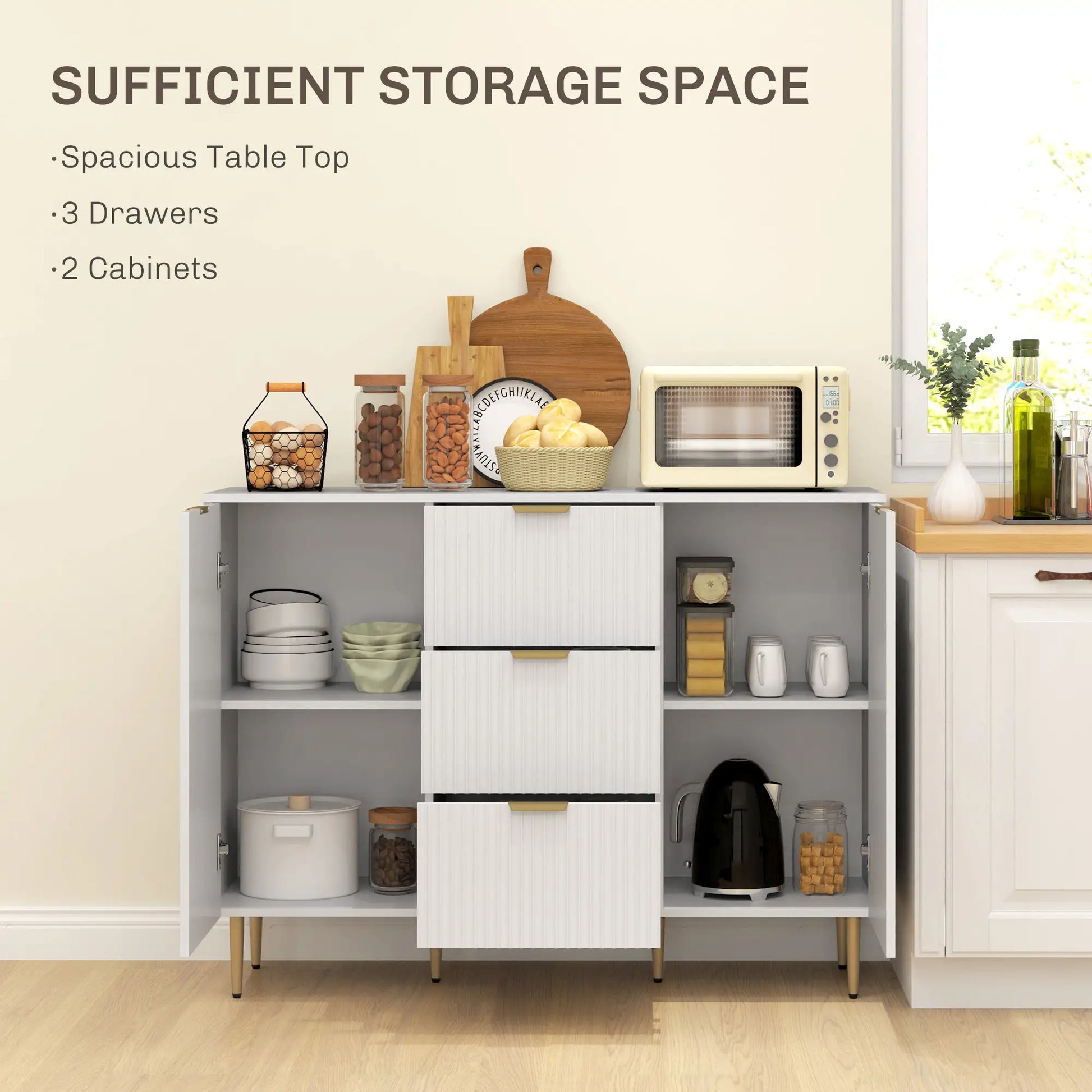 Modern Kitchen Storage Cabinet, 3 Drawers, Adjustable Shelves, White Bar Cabinets at Gallery Canada