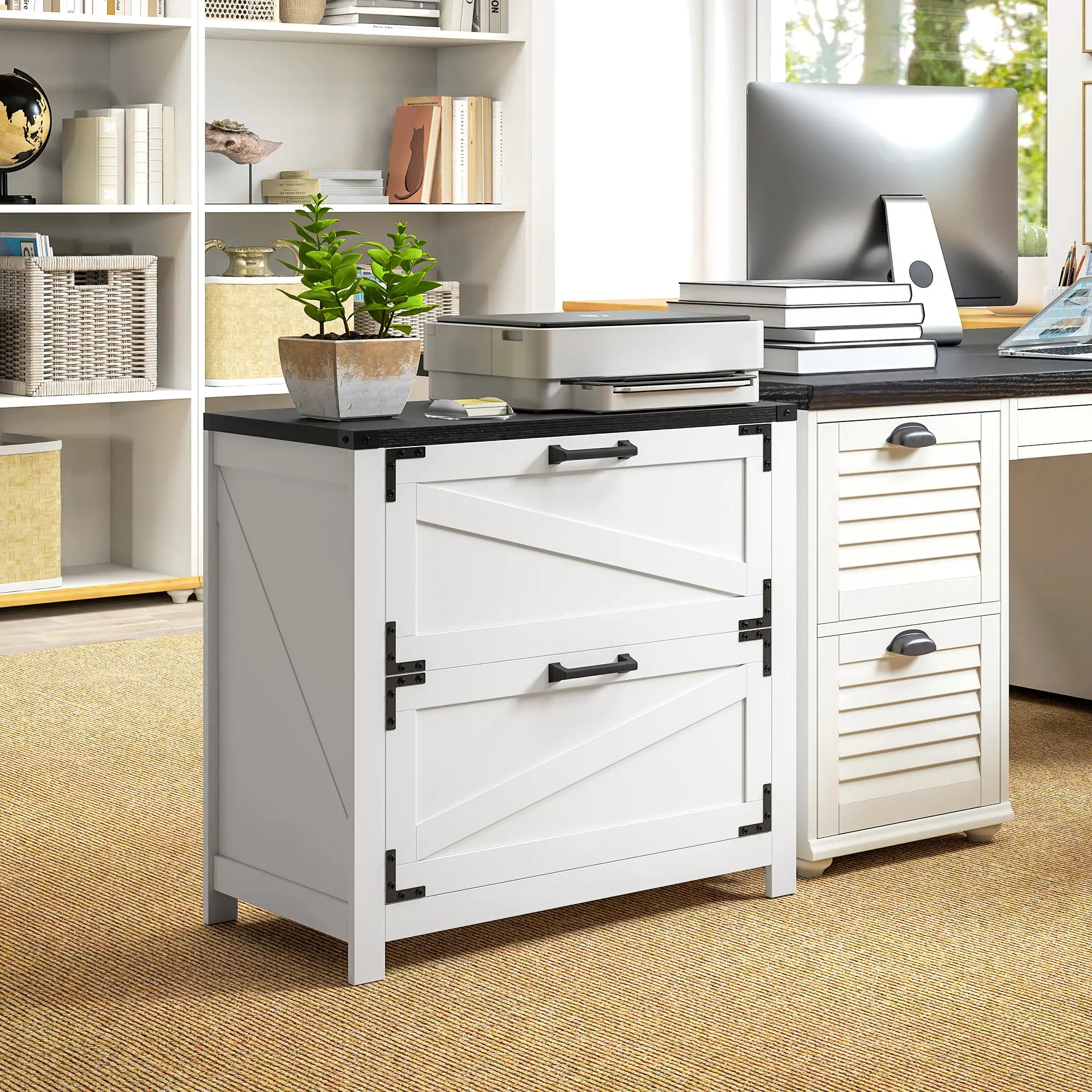 2 Drawer Filing Cabinet, Farmhouse Office Storage, Adjustable Hanging Bars, Letter, A4, Legal Size, White Office Cabinets & Cupboards at Gallery Canada