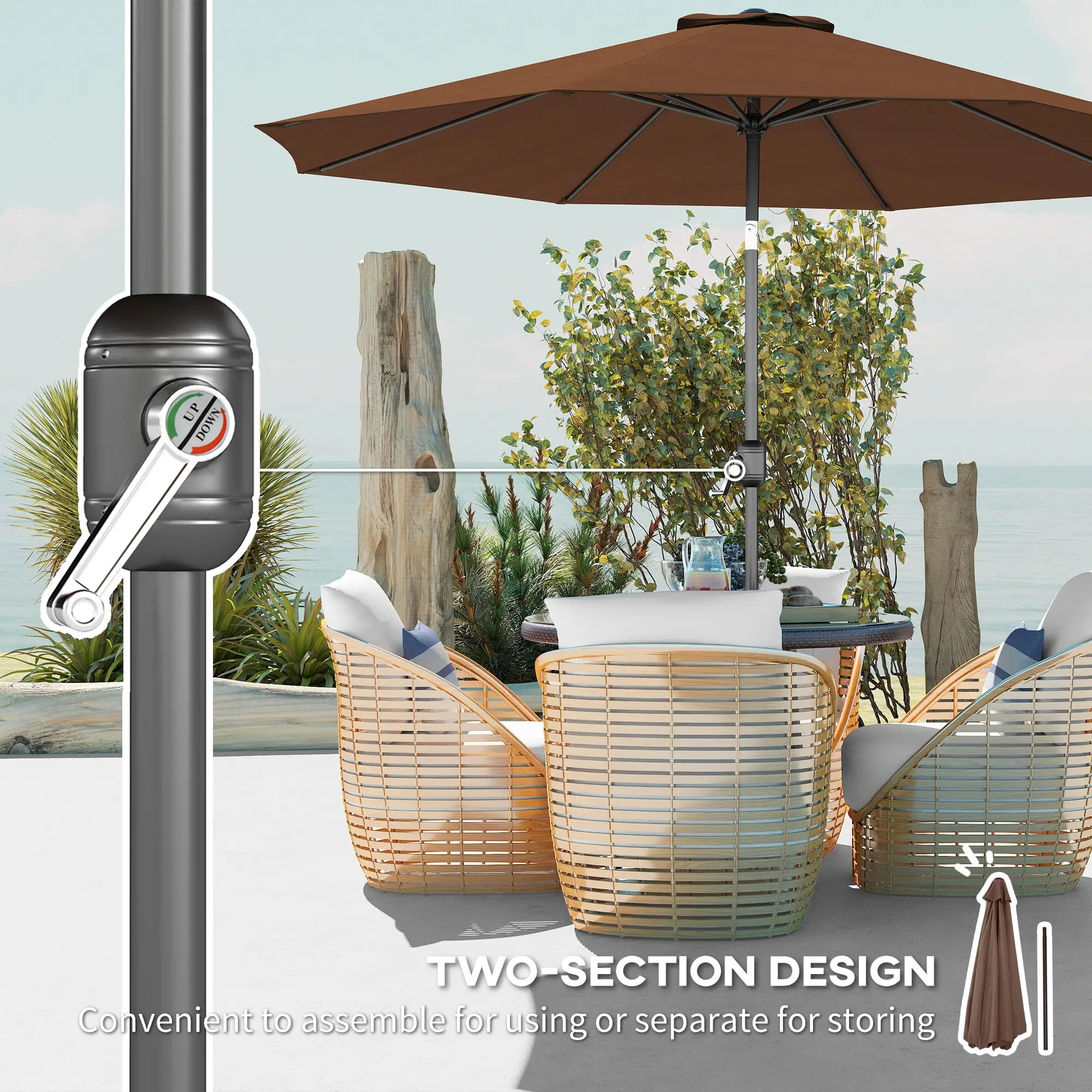 10' x 8' Round Market Umbrella, Crank Handle, Tilt, Outdoor Parasol Sun Umbrellas at Gallery Canada
