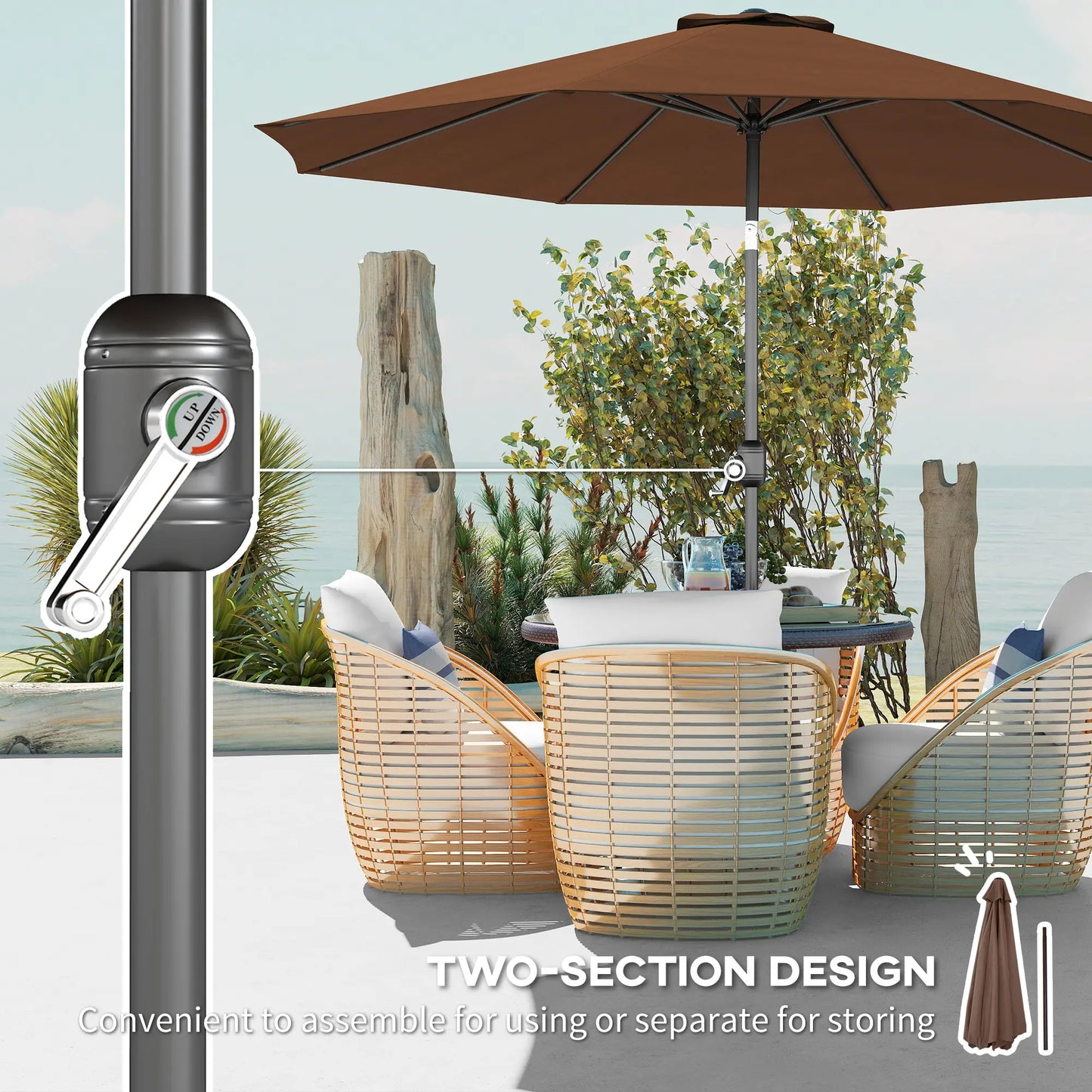 10' x 8' Round Market Umbrella, Crank Handle, Tilt, Outdoor Parasol Sun Umbrellas at Gallery Canada