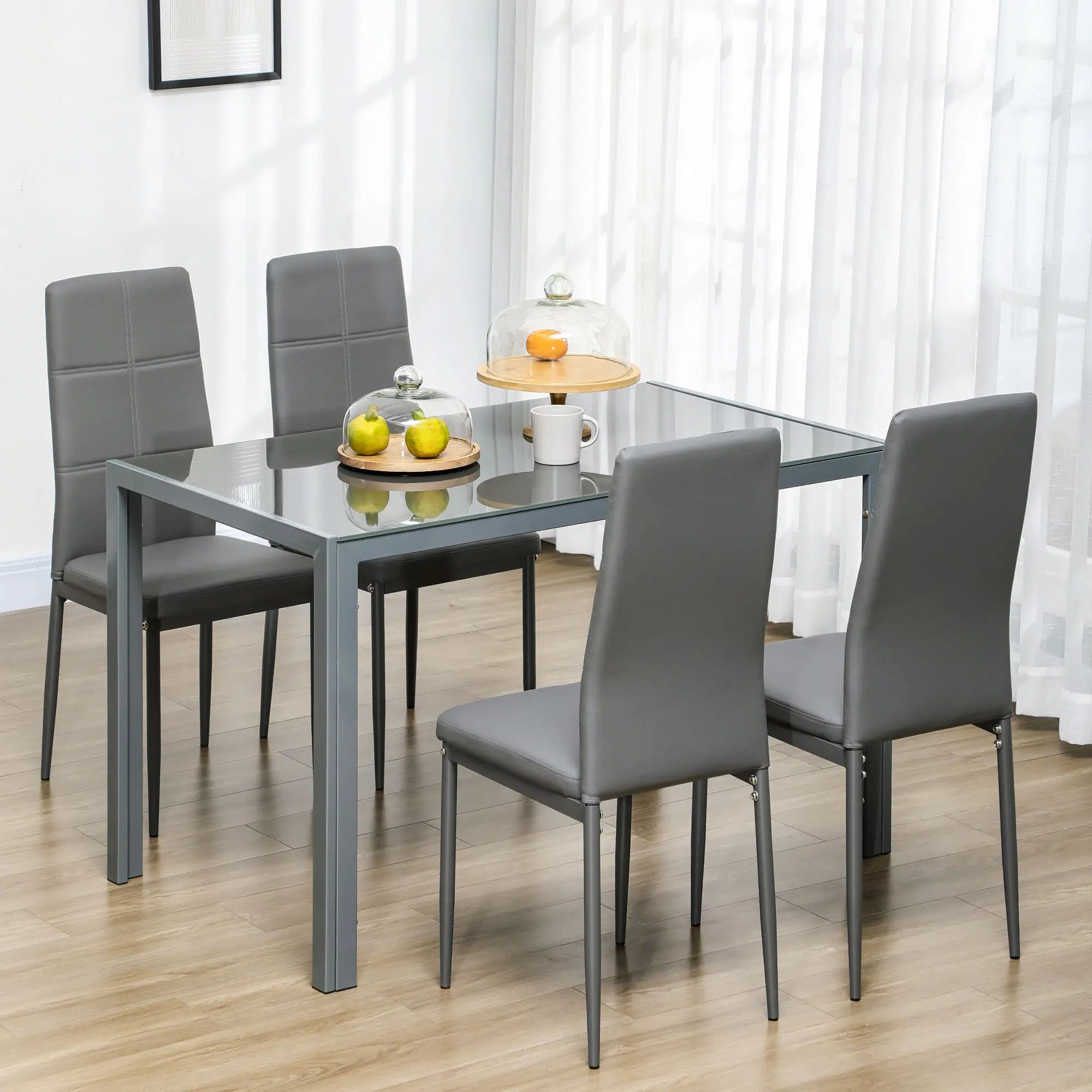 3-Piece Rectangular Glass Kitchen Table and Chairs with Metal Frame and Faux Leather Upholstery for Dining Room, Grey Bar Sets at Gallery Canada