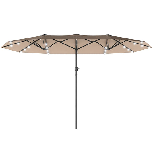 174" Double-Sided Sun Umbrella, Patio Sun Shade, Solar LED Light, Khaki Double-sided Umbrellas Khaki at Gallery Canada