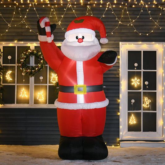 8ft Inflatable Christmas Santa Claus with Candy Cane, Blow-Up Outdoor LED Yard Display for Lawn Garden Party - Gallery Canada