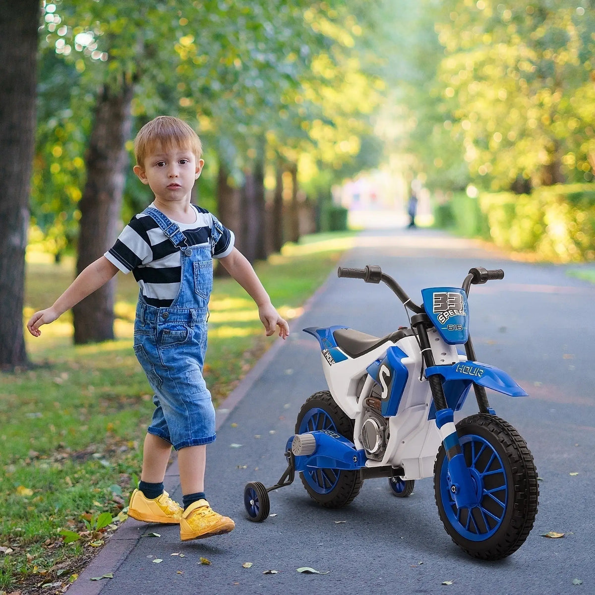 Kids Dirt Bike, 12V Battery, Training Wheels, Blue Electric Motorcycles at Gallery Canada