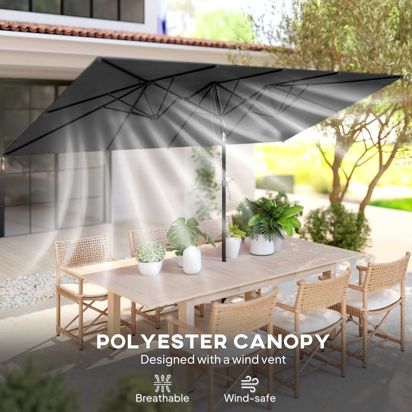 Double-Sided Patio Umbrella With Tilt, Adjustable Height, Vents, 12 Ribs, Grey Double-sided Umbrellas at Gallery Canada