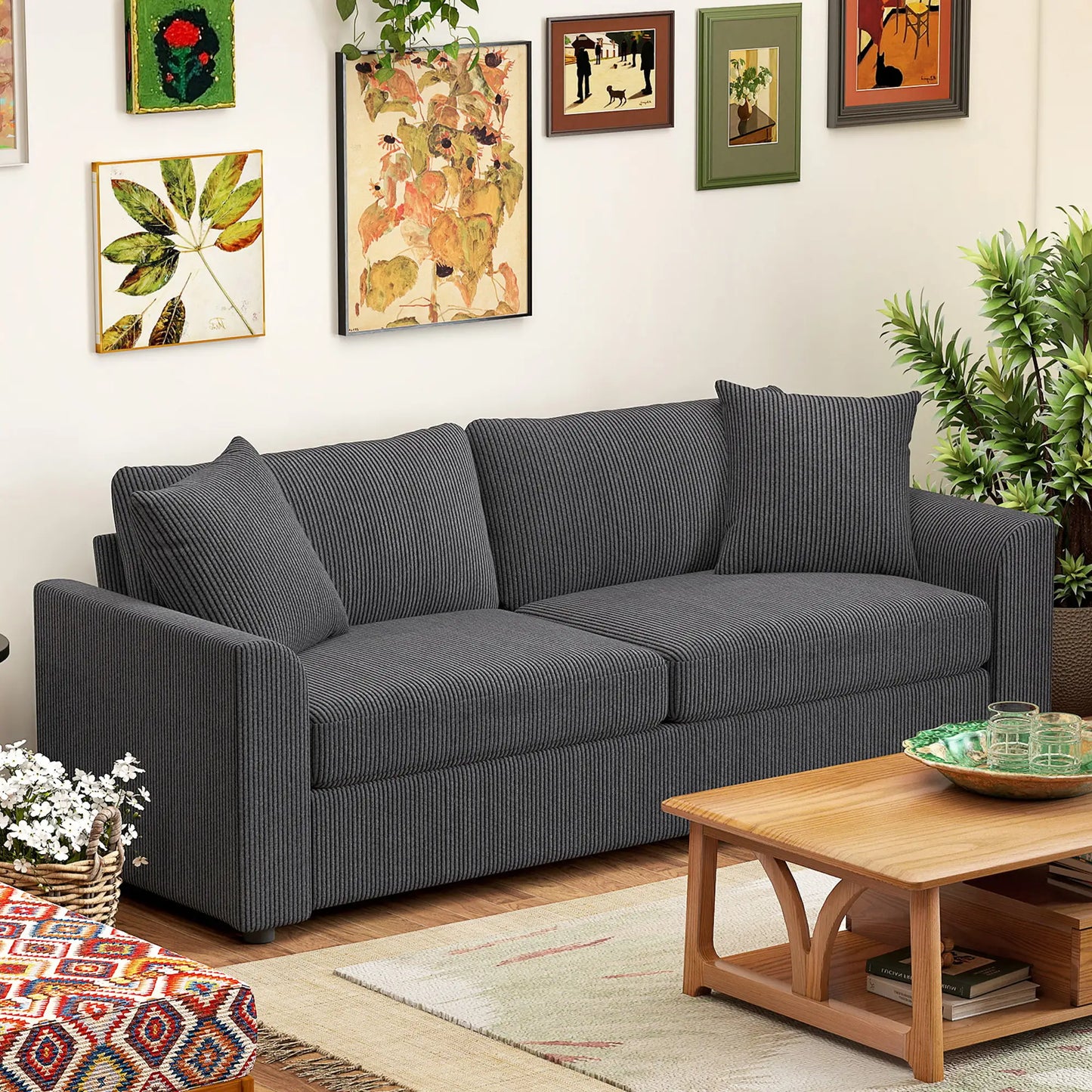 83.5" 3 Seater Sofa, Modern Upholstered Couch, Dark Grey 3-Seater Sofas at Gallery Canada