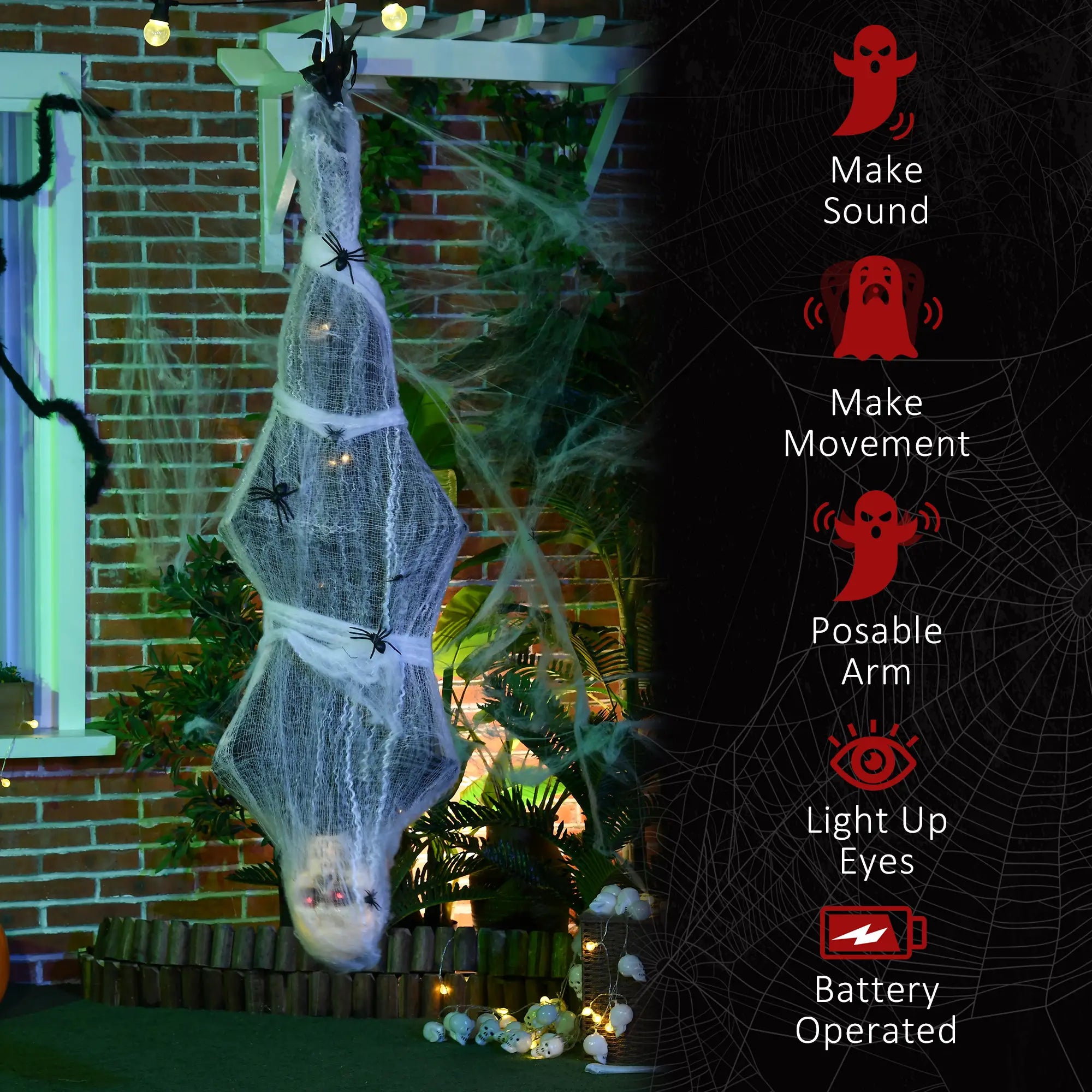 55.9 Inch Life Size Hanging Mummy with Spider Web, Animated, Motion Activated Halloween Decorations at Gallery Canada