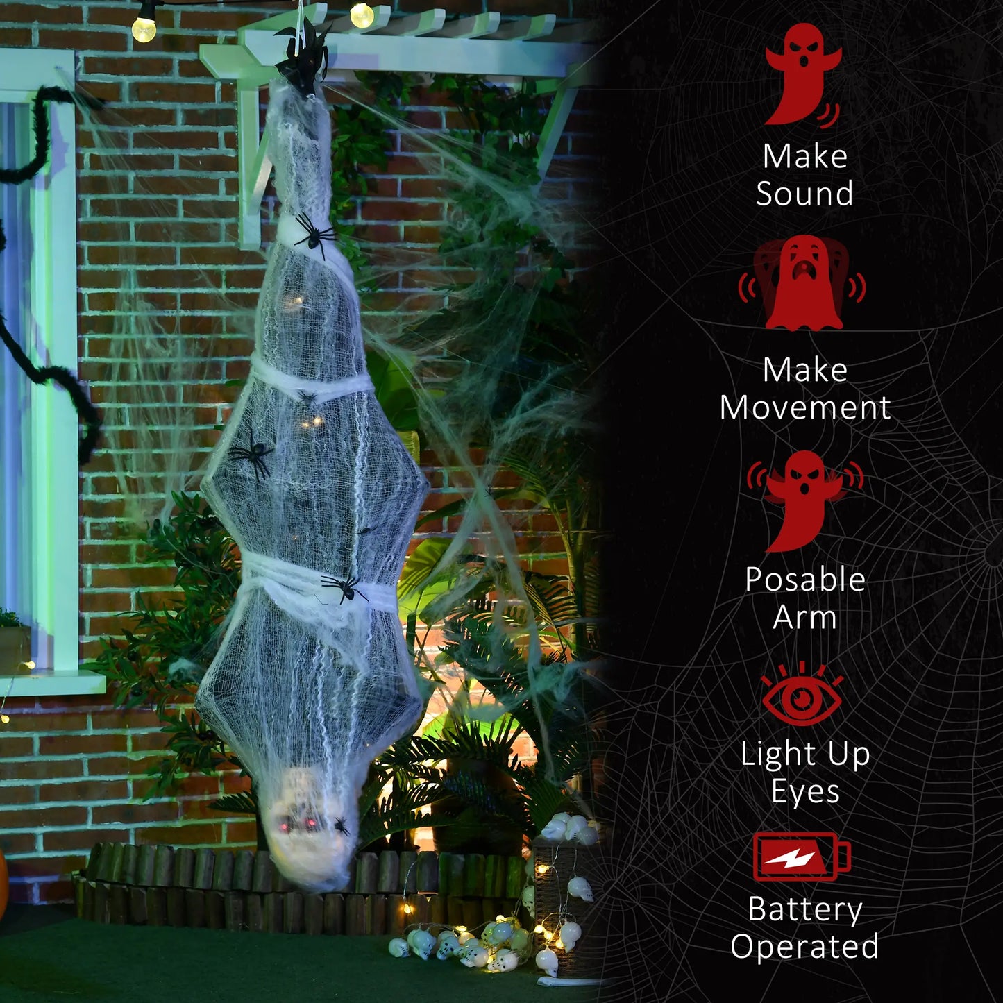 55.9 Inch Life Size Hanging Mummy with Spider Web, Animated, Motion Activated Halloween Decorations at Gallery Canada