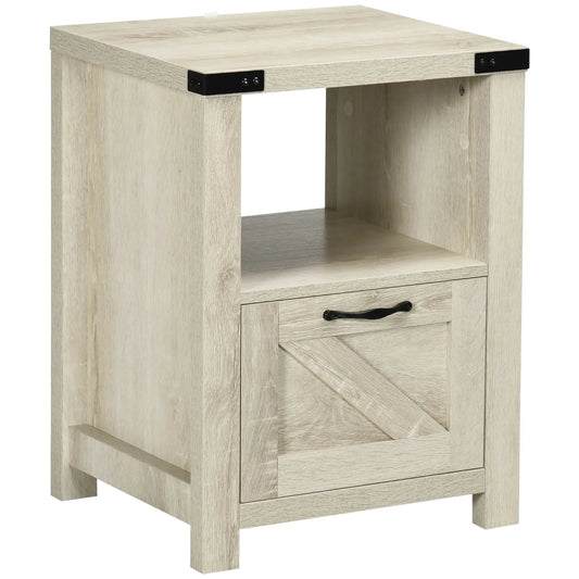 Farmhouse Side Table with Drawer, Open Shelf, Oak, 24.8x17.7x23.6 Side Tables Oak at Gallery Canada