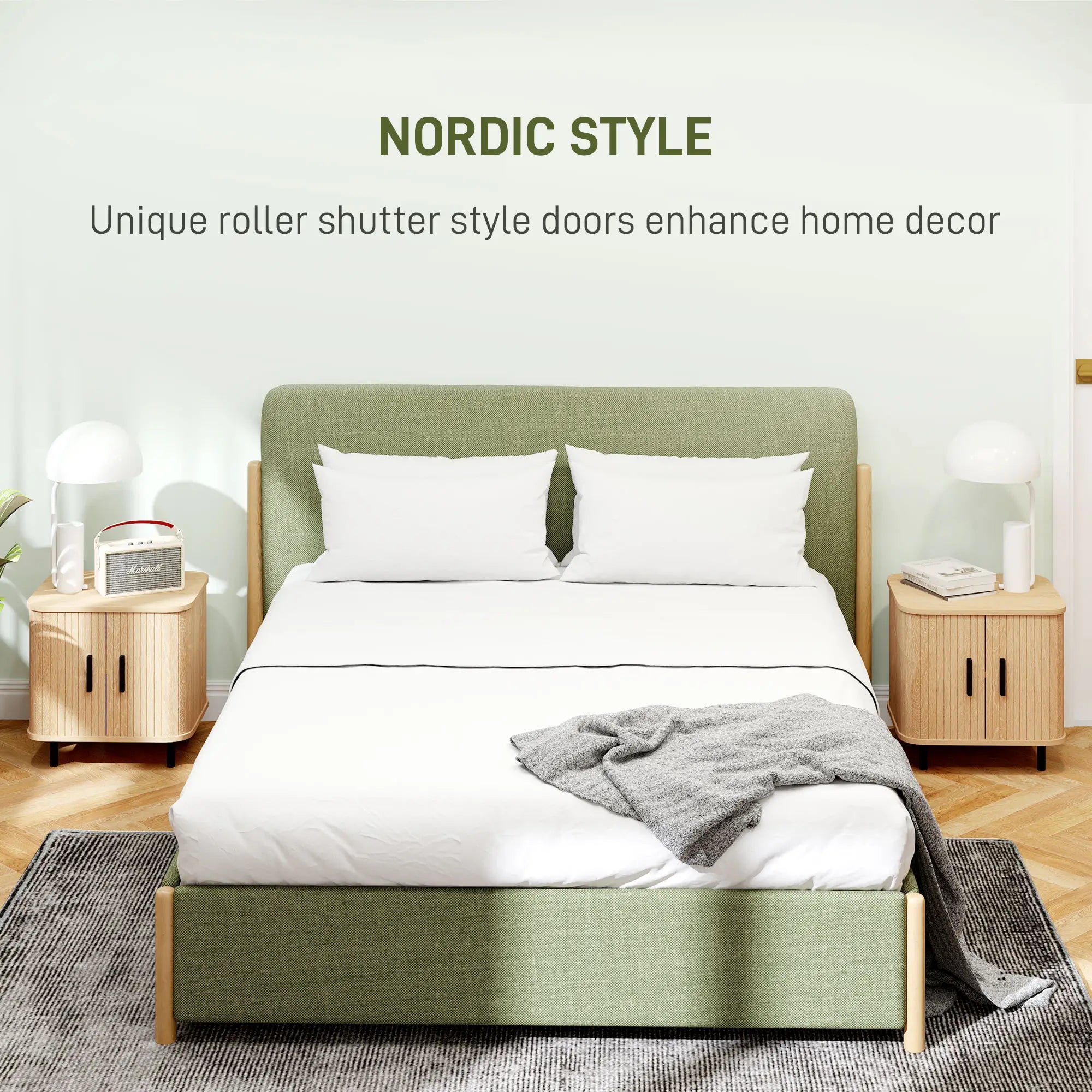 Nightstand Set of 2, Side Table with Shutter Doors, Steel Frame, Oak Bedside Tables at Gallery Canada