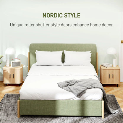 Nightstand Set of 2, Side Table with Shutter Doors, Steel Frame, Oak Bedside Tables at Gallery Canada