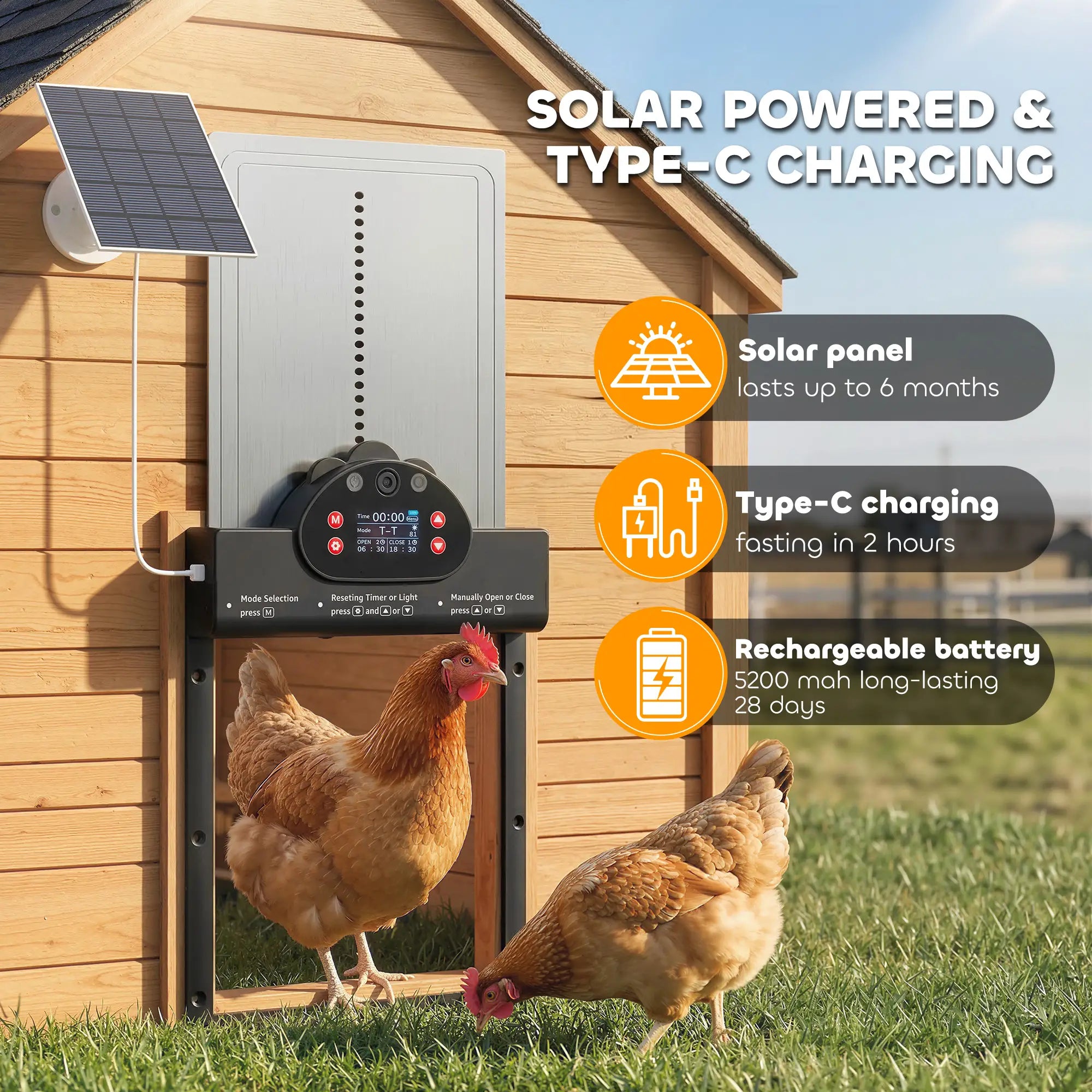 2K HD AI Camera Chicken Coop Door, WiFi Solar Powered, 5200 mAh Battery, Alarm Chicken Coops at Gallery Canada