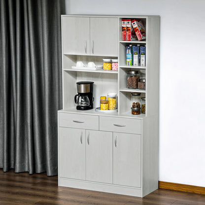 71" Kitchen Hutch with Storage Cabinet, Modern Buffet, Ash White Kitchen Pantry Cabinets at Gallery Canada