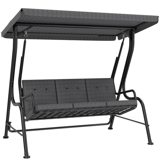 3-Person Porch Swing, Adjustable Canopy, Thick Cushion, Steel Frame, Grey Patio Swings with Stand Grey at Gallery Canada