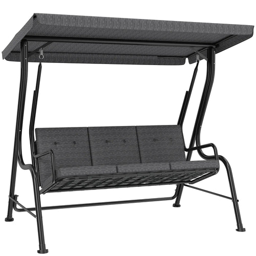 3-Person Porch Swing, Adjustable Canopy, Thick Cushion, Steel Frame, Grey