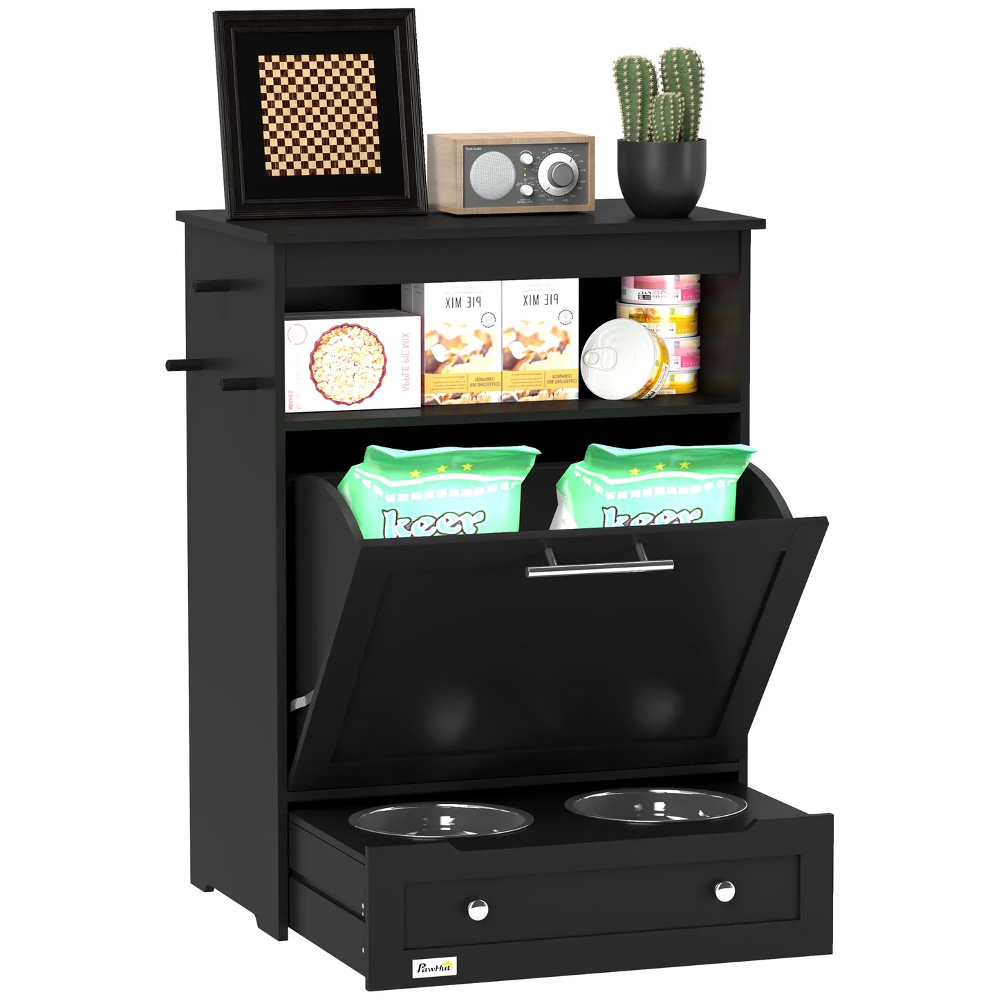 Pet Feeder Station, Dog Food Storage Cabinet with Bowls, Black Dog Bowls at Gallery Canada